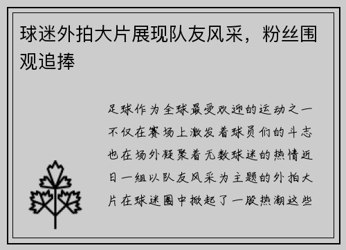 球迷外拍大片展现队友风采，粉丝围观追捧